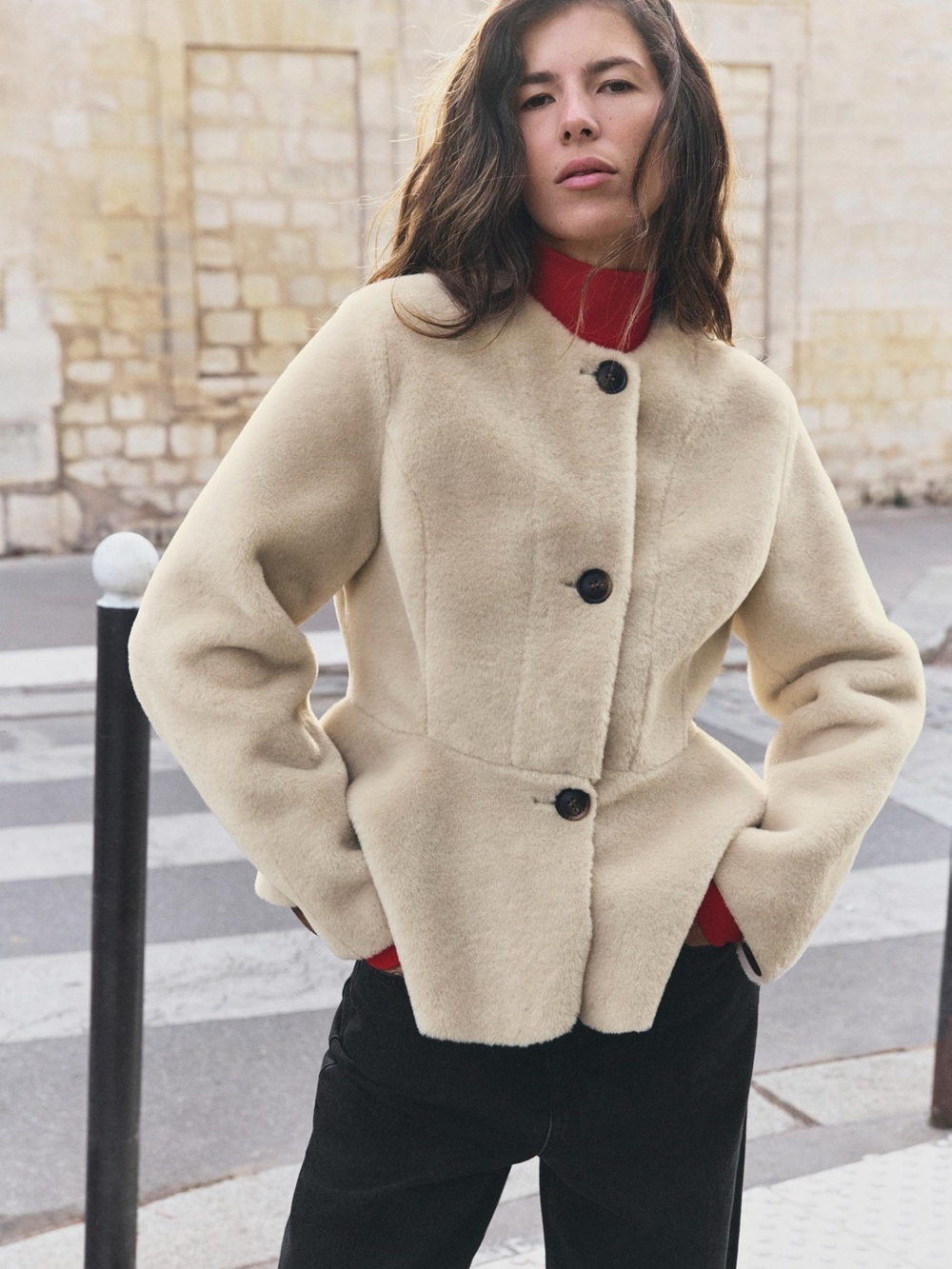 ZARA FAUX FUR PEPLUM JACKET